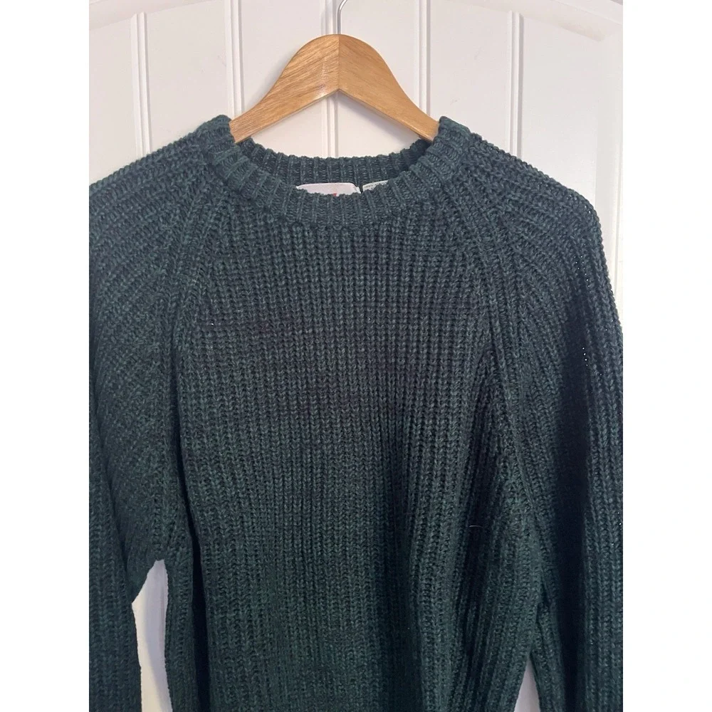 Vintage Sweater Mens‎ Large Green Chunky Knit Raglan 90s Ribbed Green 312